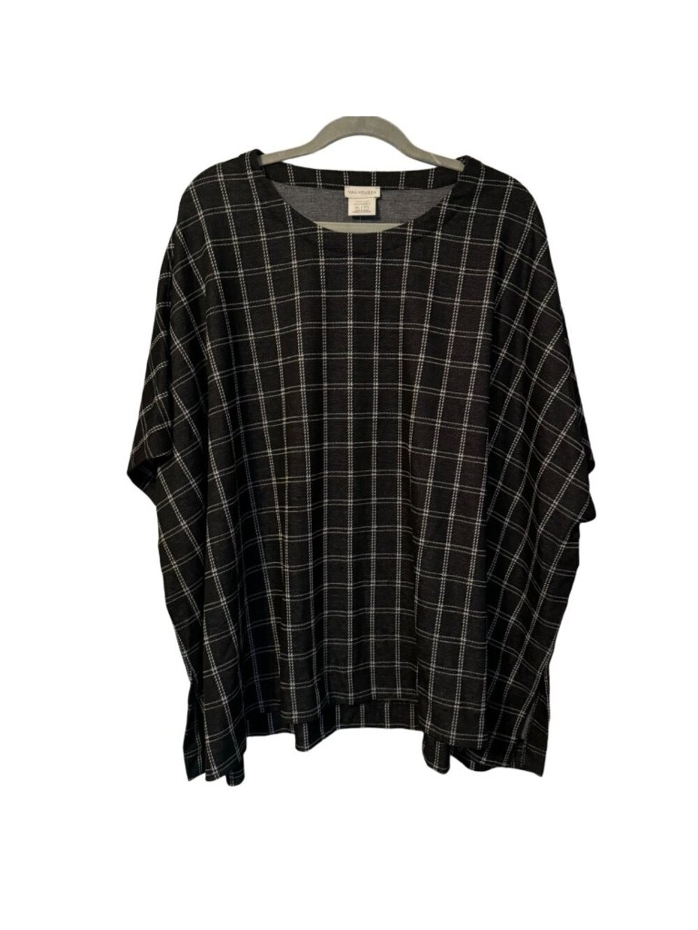 Van Heusen Black & White Plaid Stretch Poncho Top Sz XL NWT